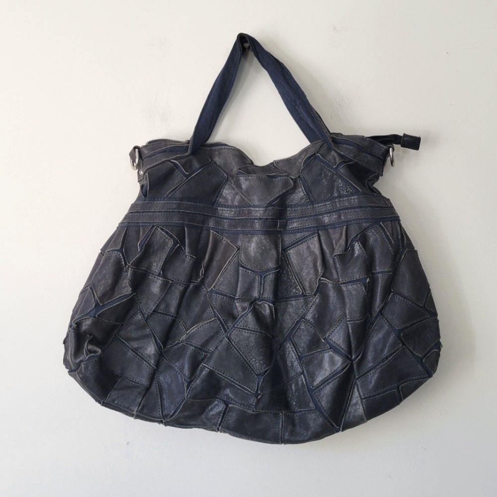 L. Credi Woven Puzzle Leater Large Shoulder Bag